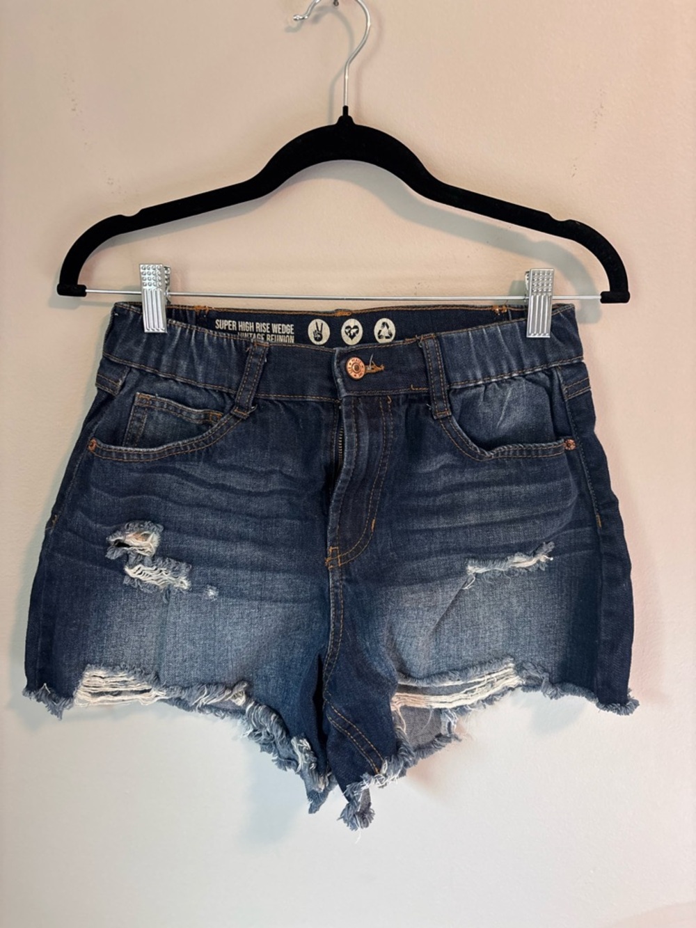 Rewash High-Rise Distressed Denim Shorts